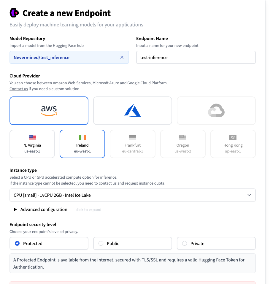 Create new Inference Endpoint
