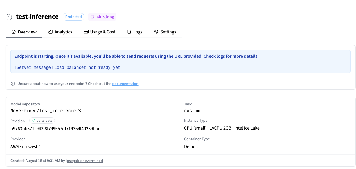Inference Endpoint Initializing