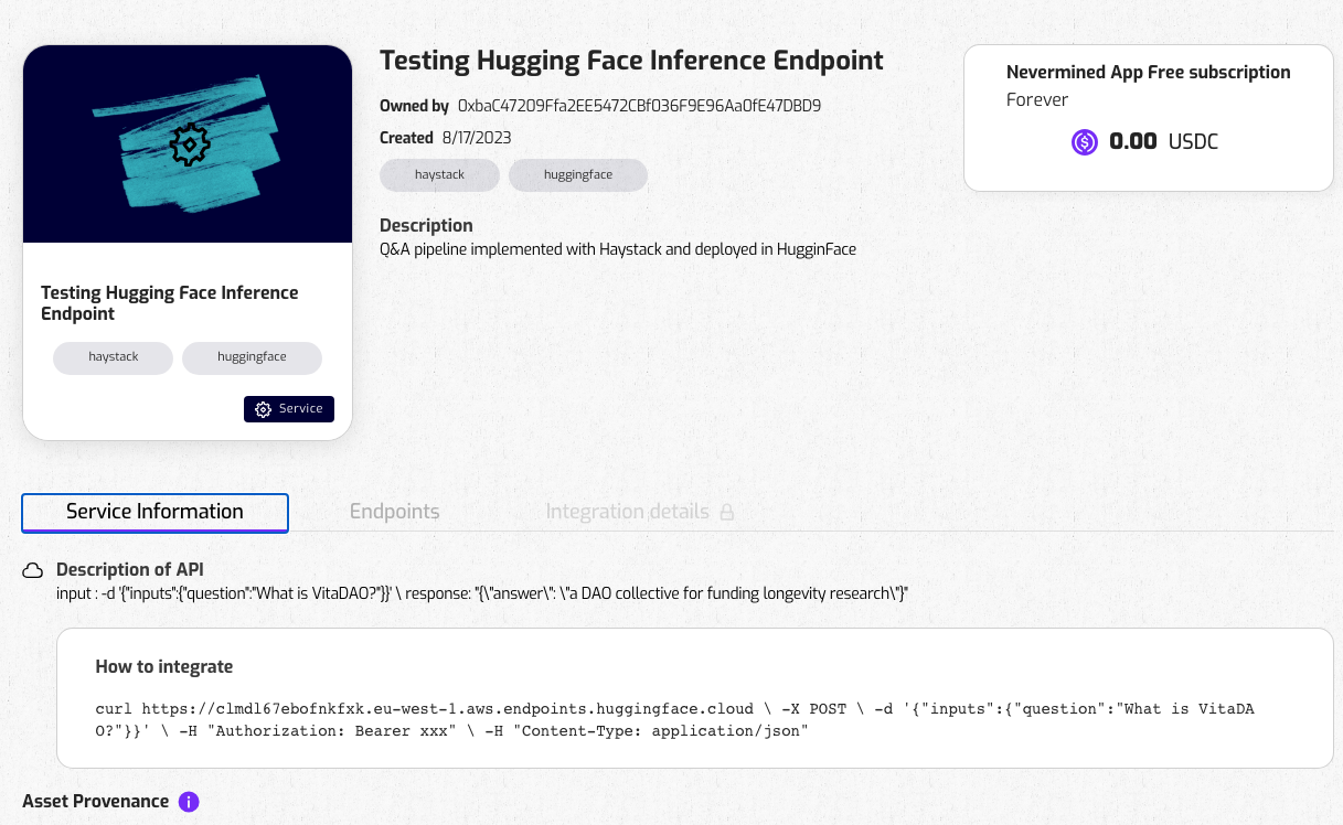Service details in Nevermined